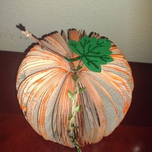 Pumpkin art made from vintage children's book